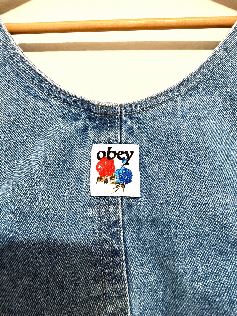 OBEY Cropped Denim Overall Top Size Medium - Picture 8 of 8